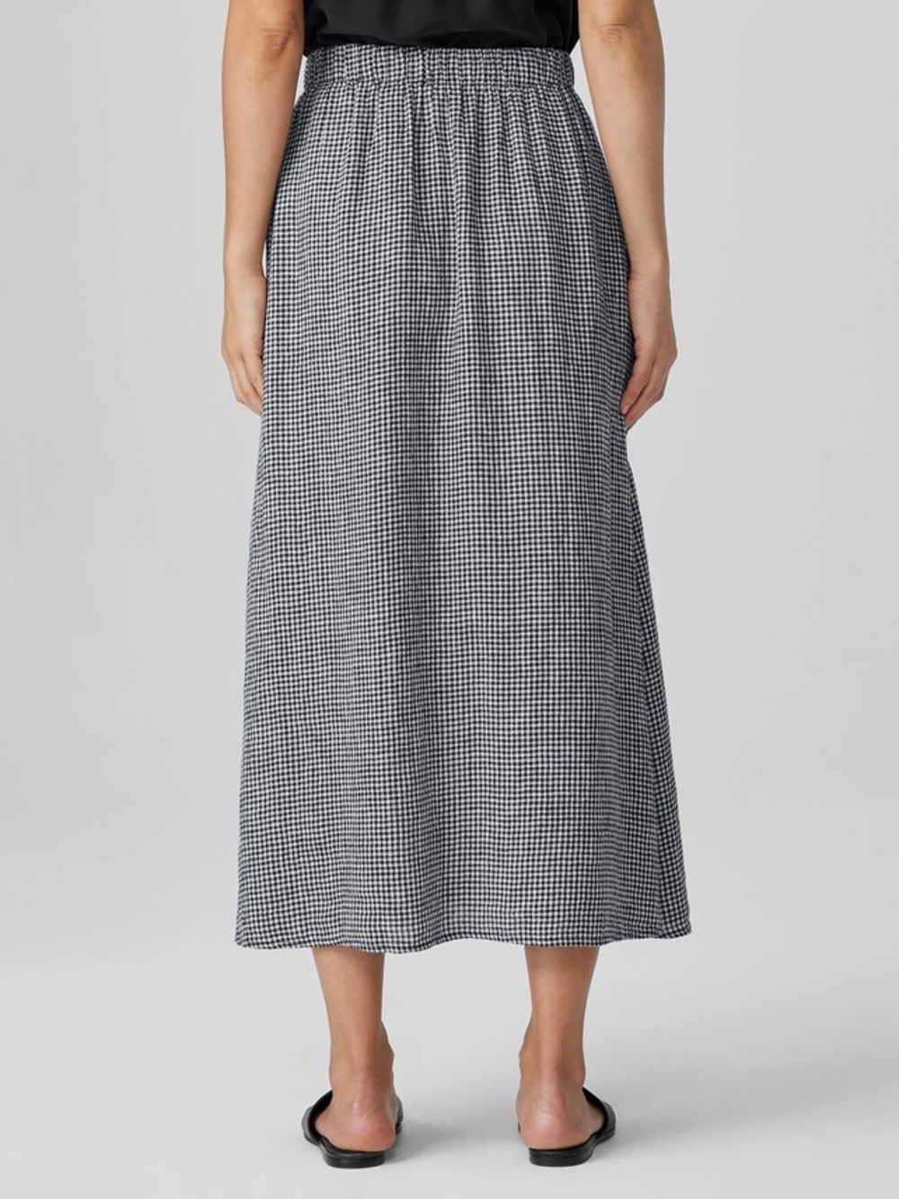 Eileen Fisher Puckered Organic Linen Gingham Skirt Small - Picture 4 of 7